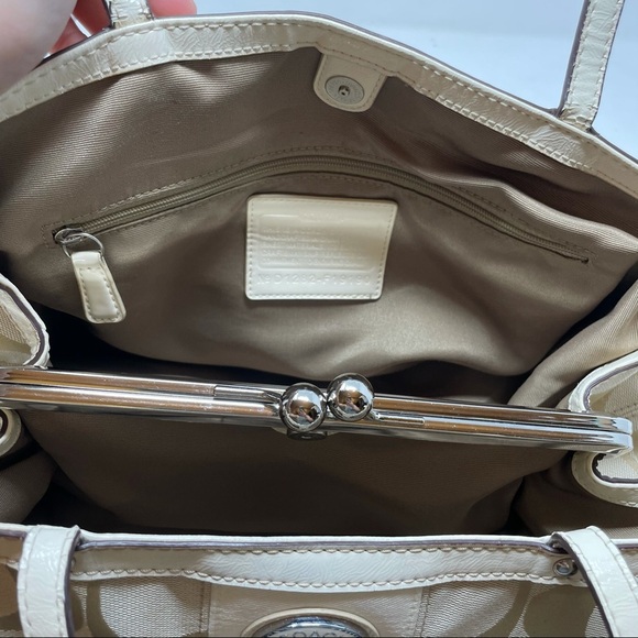 Coach Signature Stripe Framed Tan Carryall Purse - Picture 11 of 15